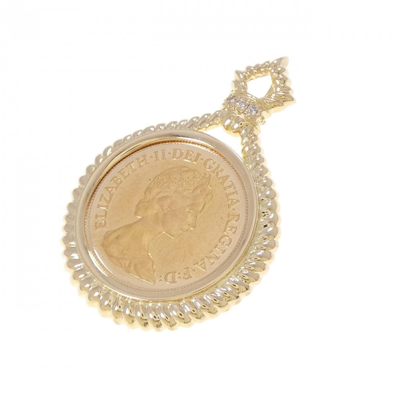 K18YG(枠) ダイヤモンド コイン ペンダント 0.02CT