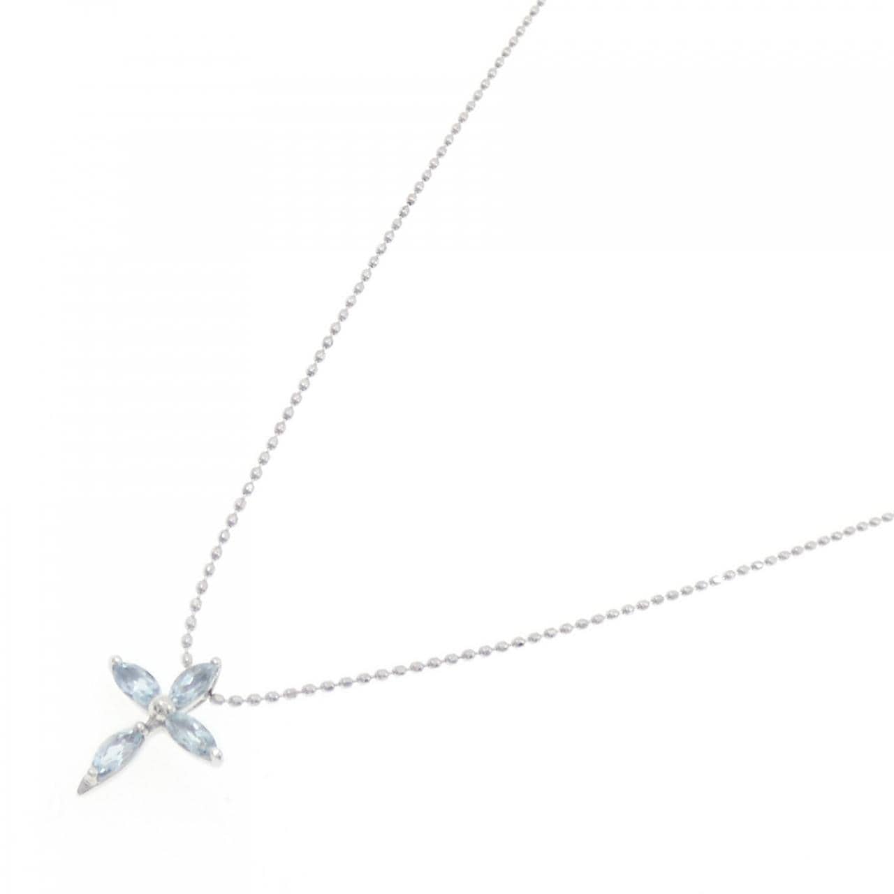 K18WG クロス アクアマリン ネックレス