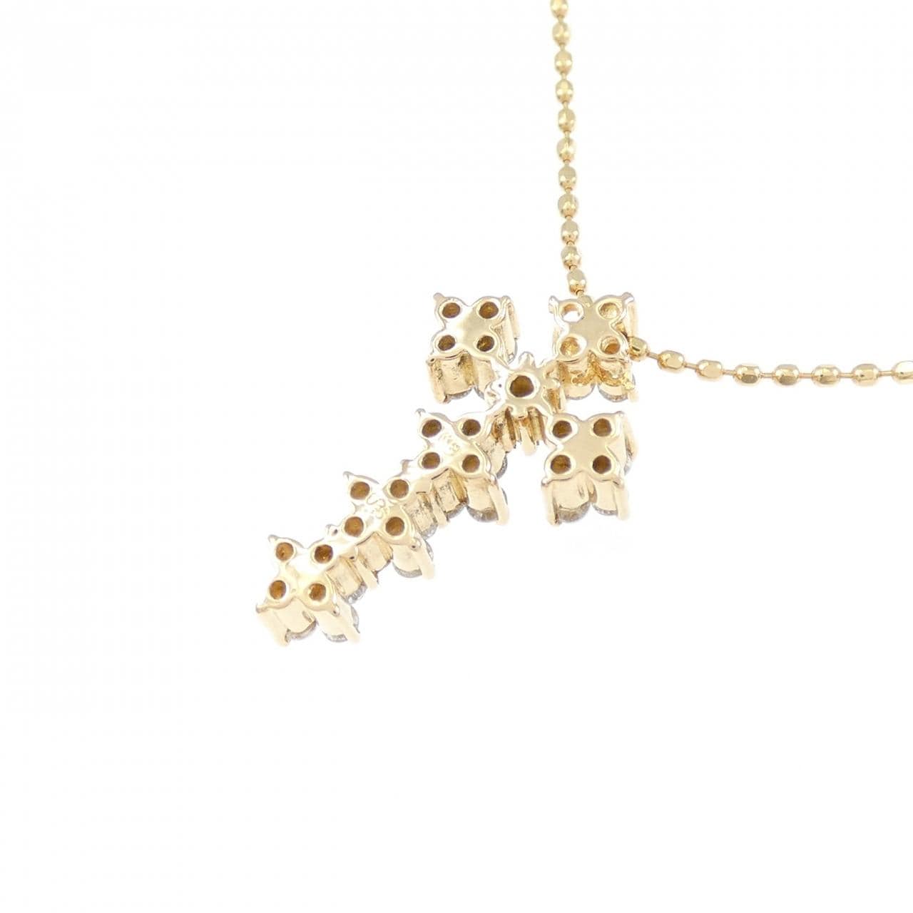 K18PG Cross x Flower Diamond Necklace 0.26CT