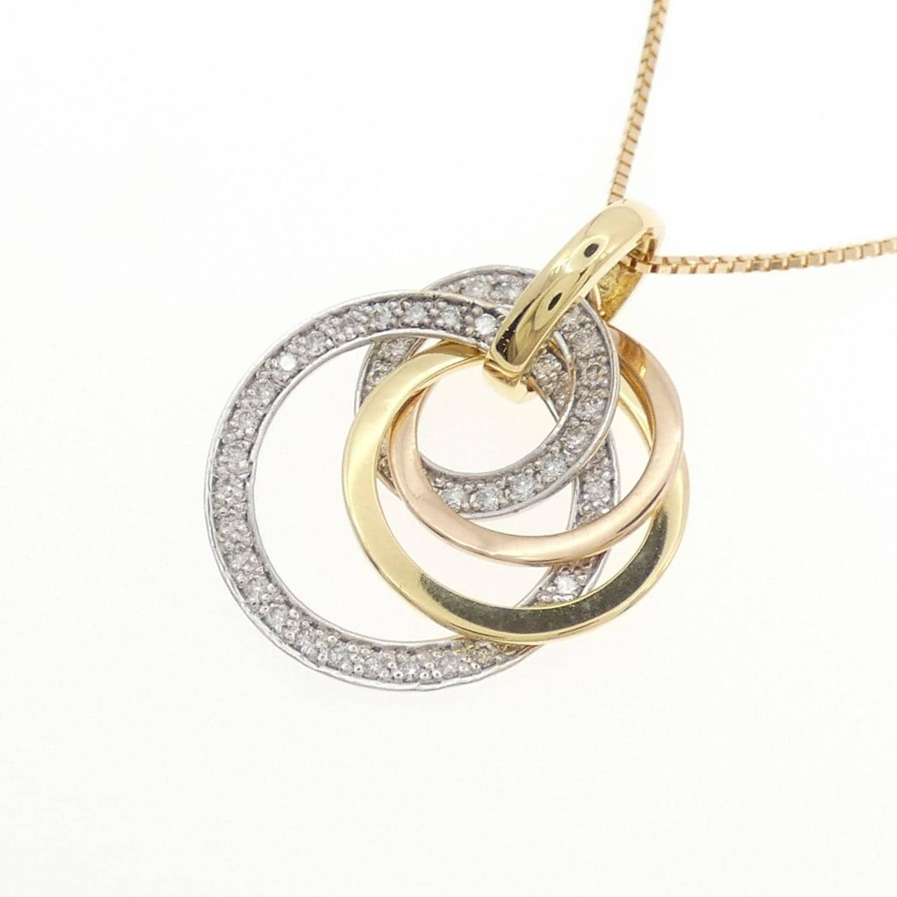 K18YG/PT900/K18PG ダイヤモンド ネックレス 0.41CT