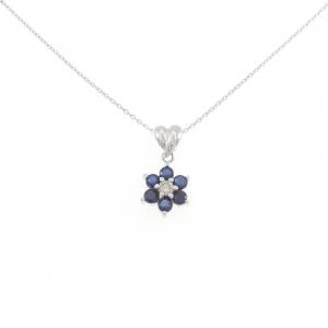 K18WG フラワー サファイヤ ネックレス 0.40CT