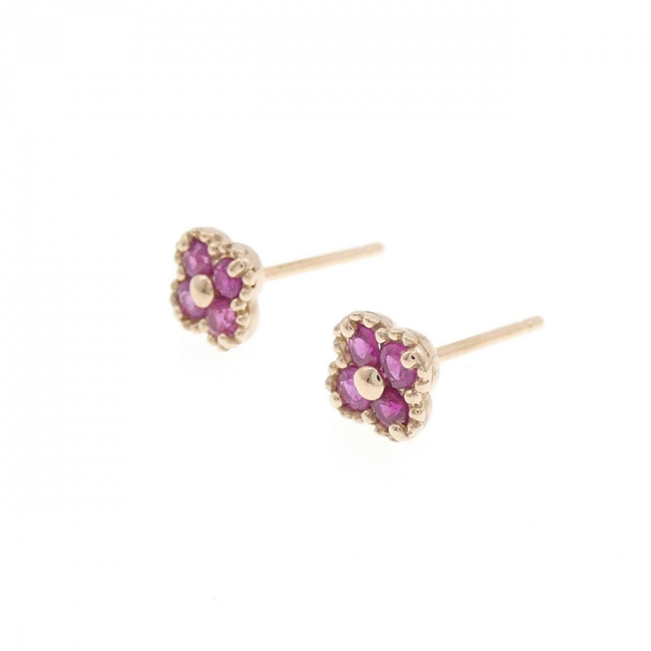 K18PG  フラワー ルビー ピアス 0.30CT