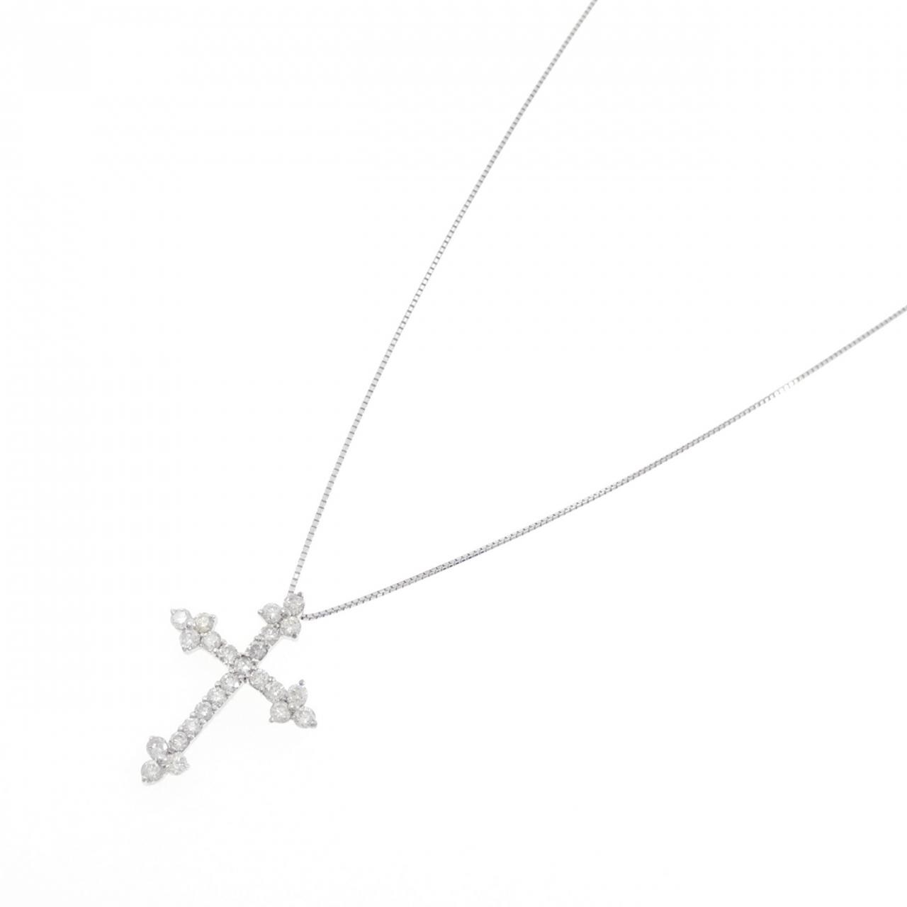 K18WG クロス ダイヤモンド ネックレス 1.00CT