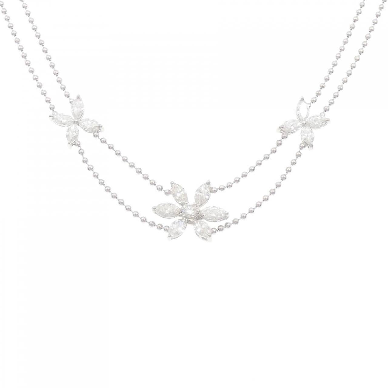 750WG フラワー ダイヤモンド ネックレス