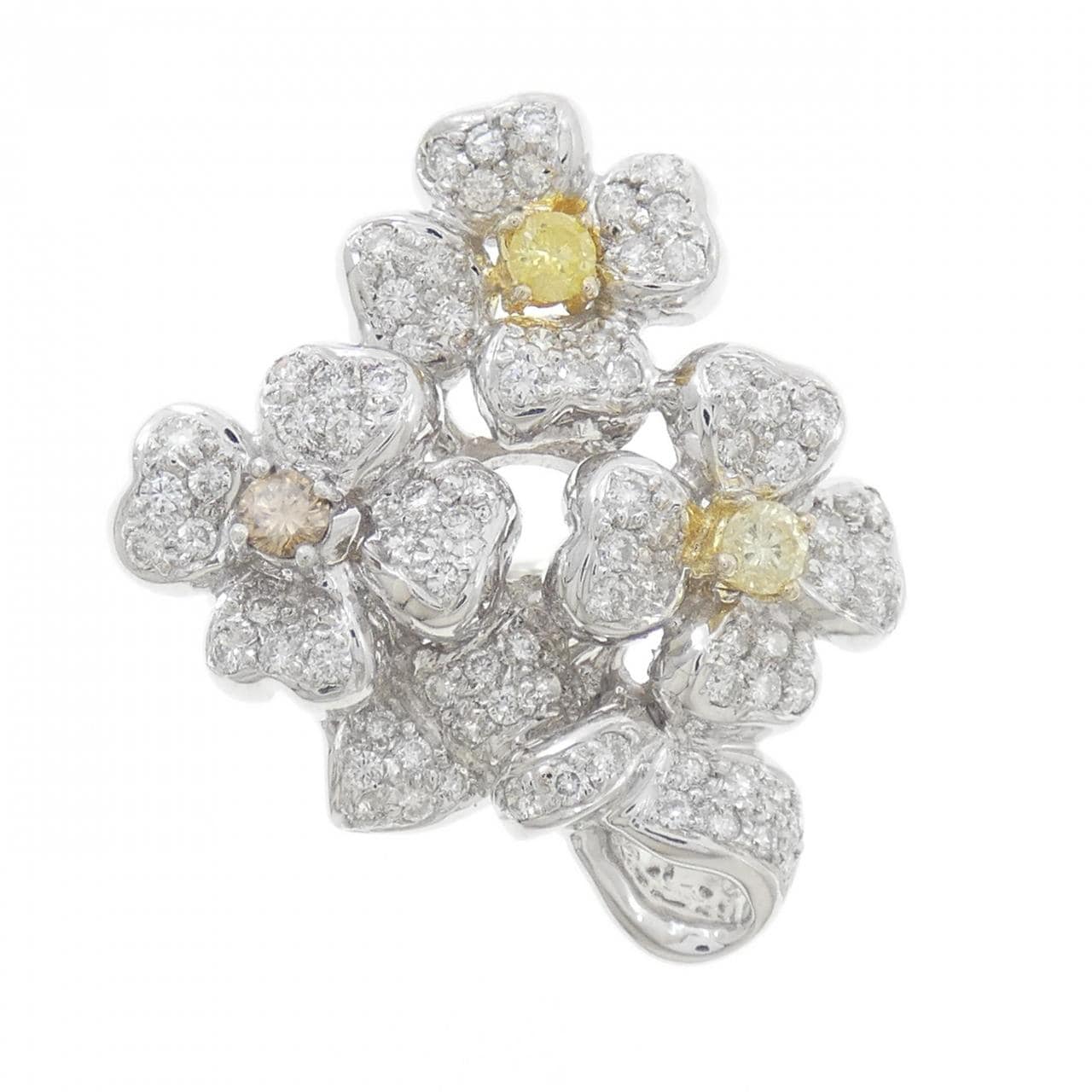 K18WG フラワー ダイヤモンド リング 0.29CT