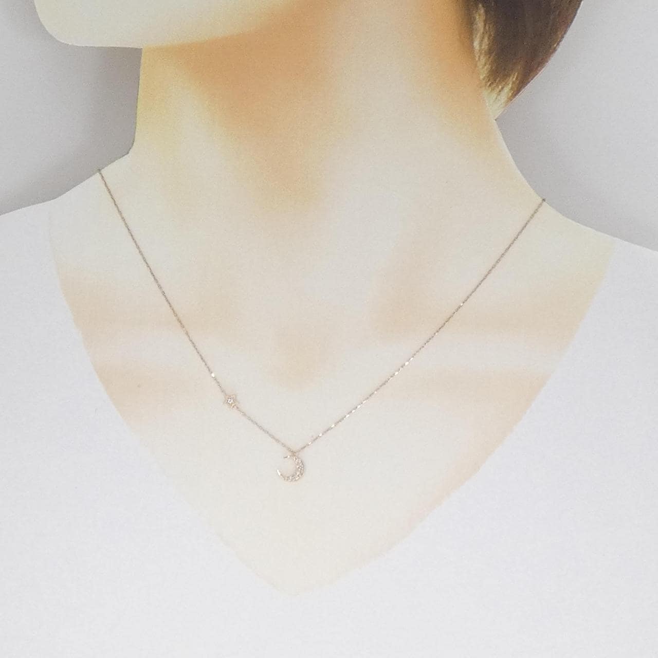 K10PG スター×ムーン ダイヤモンド ネックレス 0.08CT