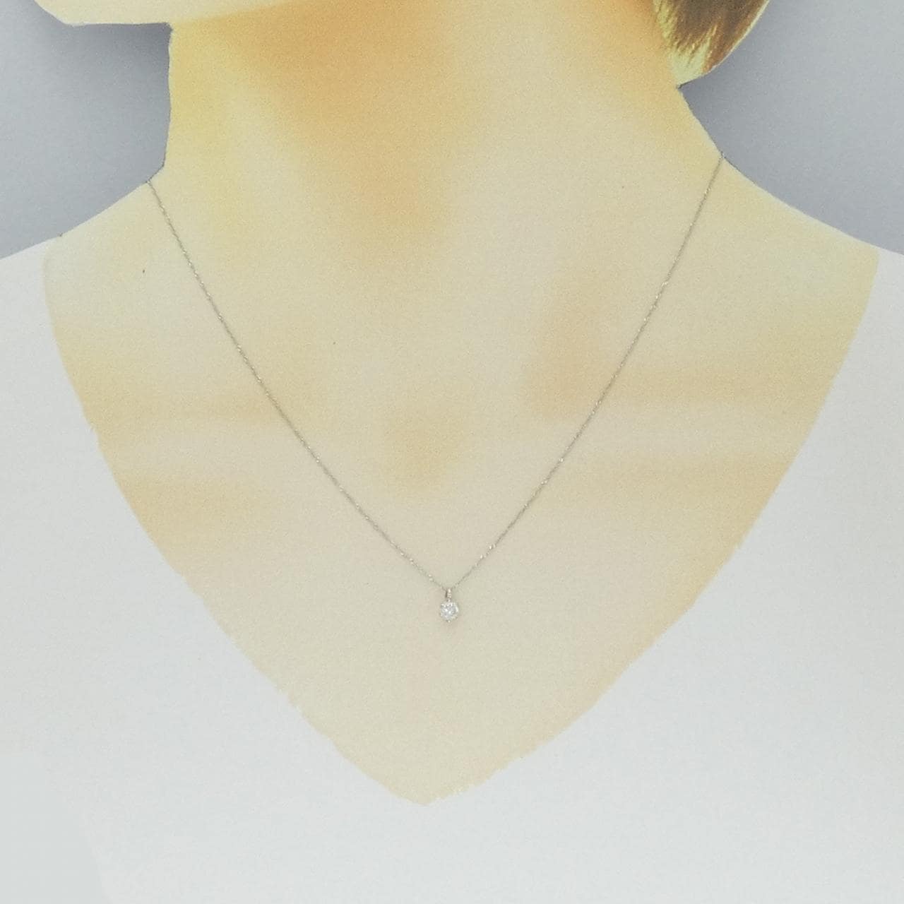 K18WG/750WG ソリティア ダイヤモンド ネックレス 0.2CT
