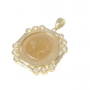 K18YG(枠) ダイヤモンド コイン 0.37CT ペンダント