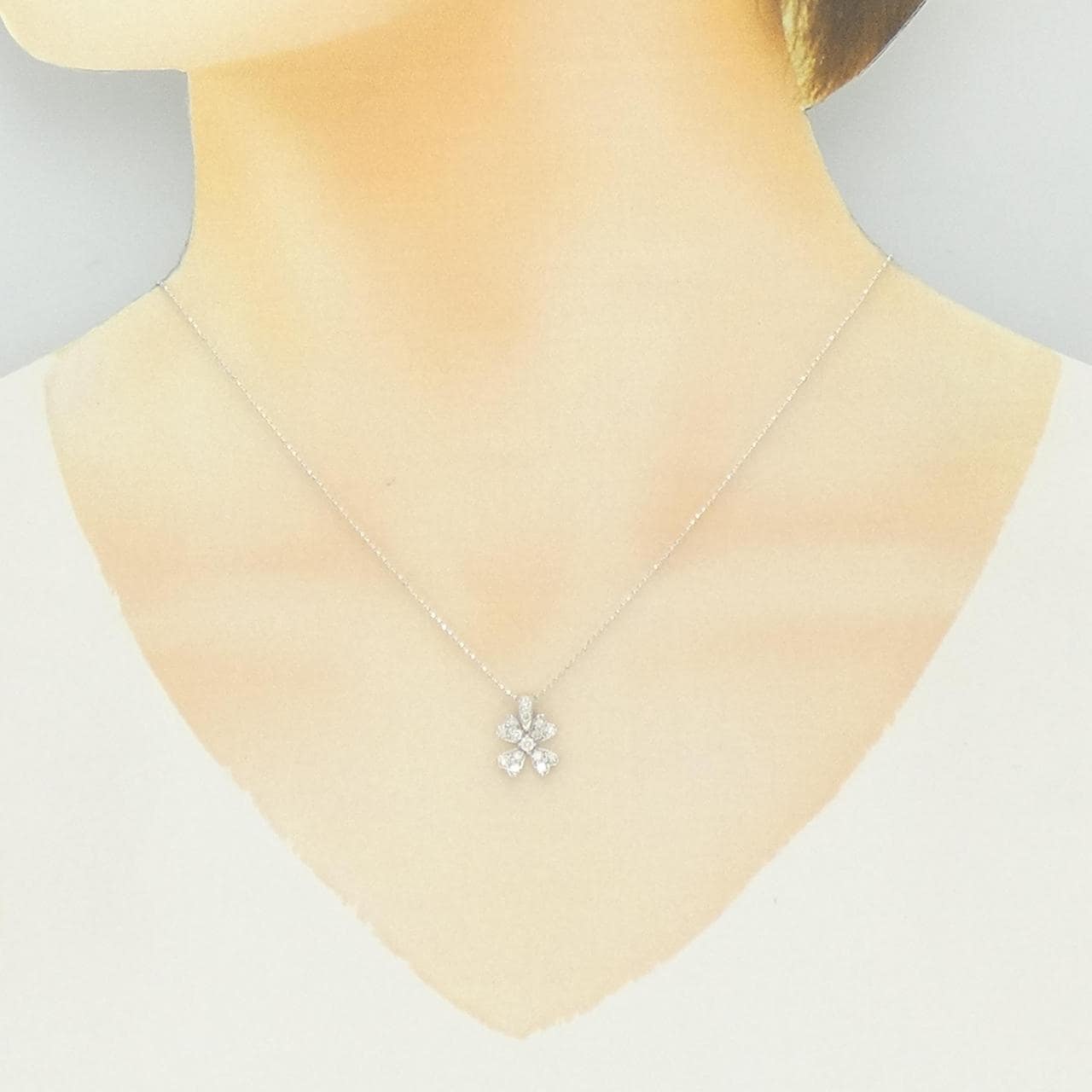 K18WG フラワー ダイヤモンド ネックレス 0.40CT