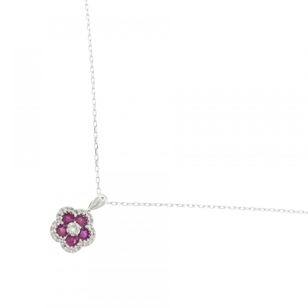 K18WG フラワー ルビー ネックレス 0.46CT