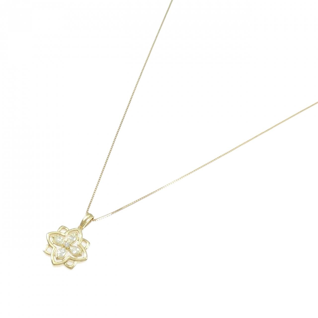 【新品】K18YG フラワー ダイヤモンド ネックレス 0.18CT