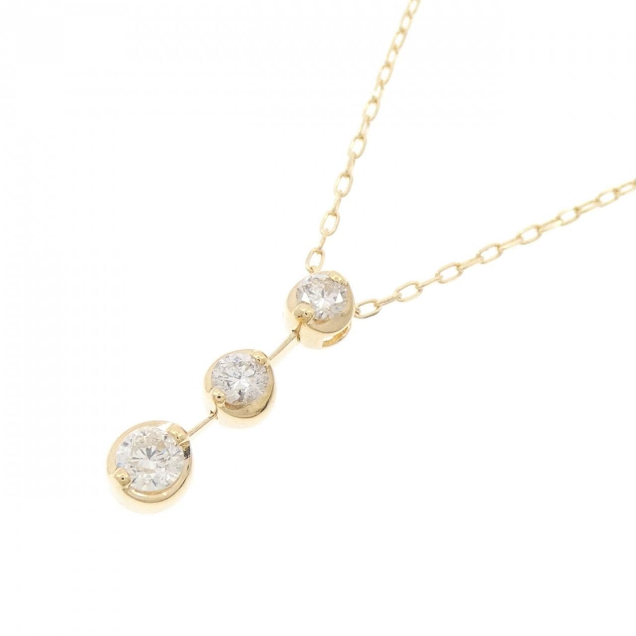 K18YG スリーストーン ダイヤモンド ネックレス 0.30CT