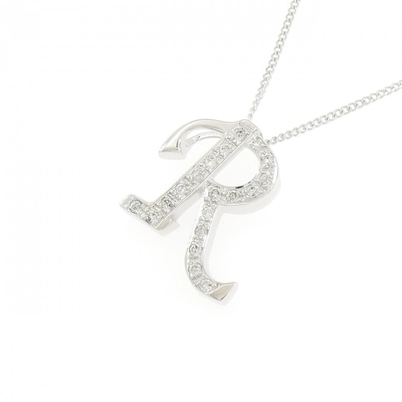 K18WG/750WG イニシャルR ダイヤモンド ネックレス 0.18CT