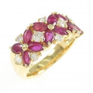 K18YG フラワー ルビー リング 1.73CT