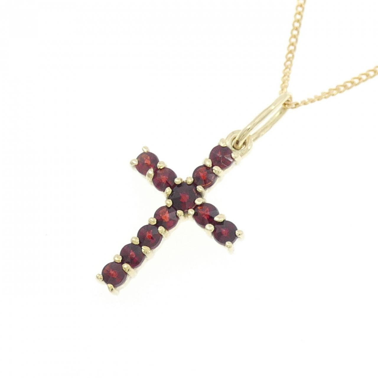 585/K18 クロス ガーネット ネックレス