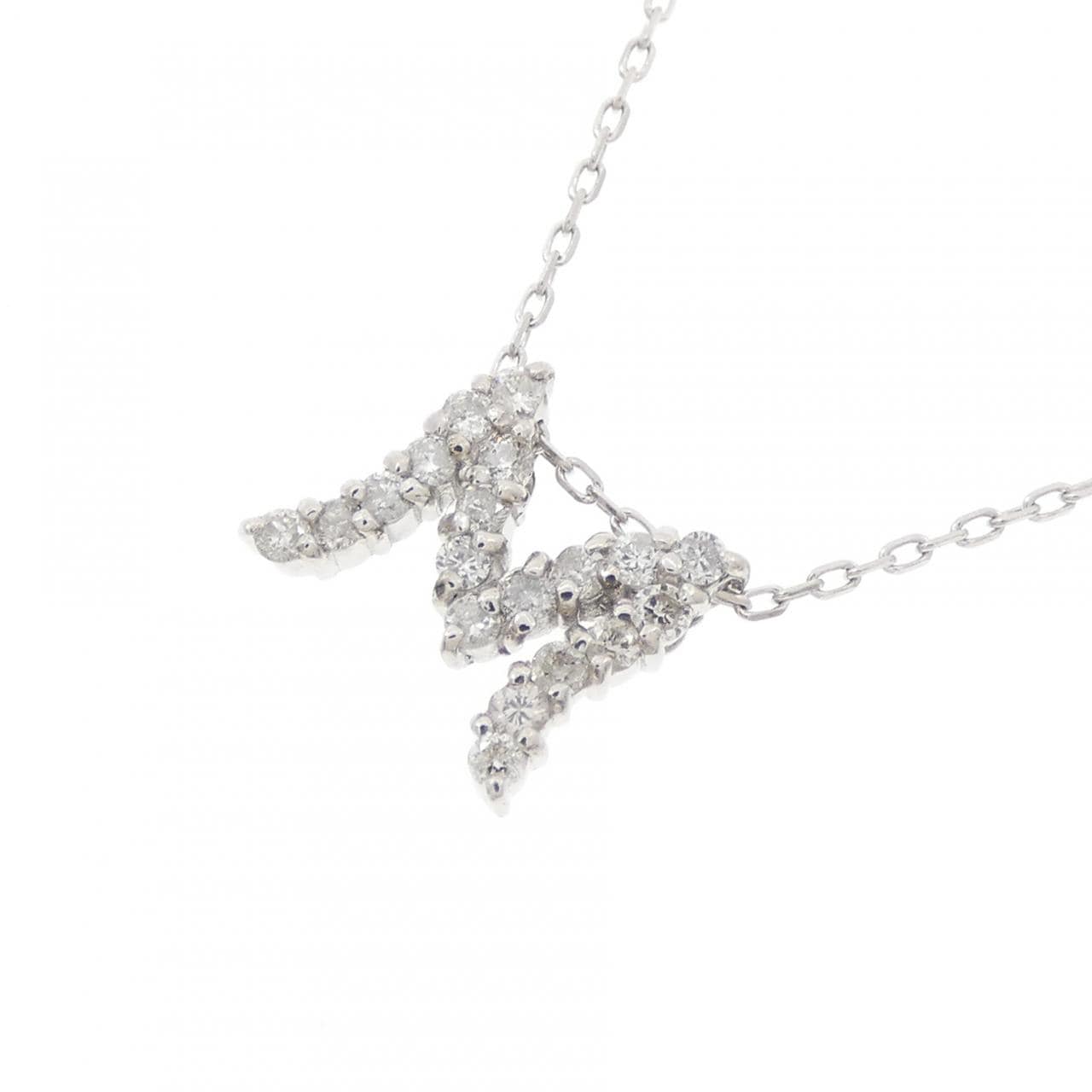 K18WG イニシャルM ダイヤモンド ネックレス 0.19CT