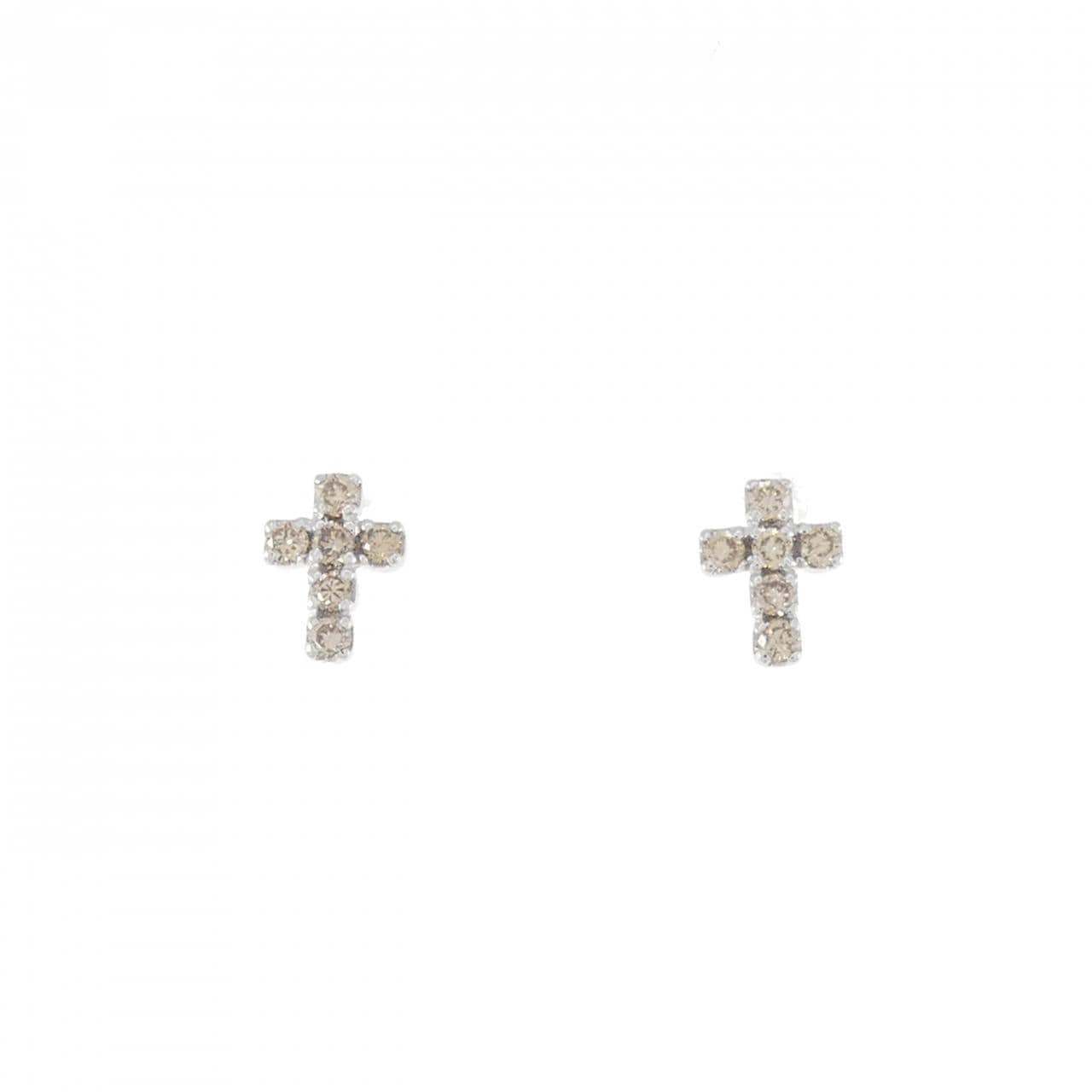 K18WG Cross Diamond Earrings 0.12CT