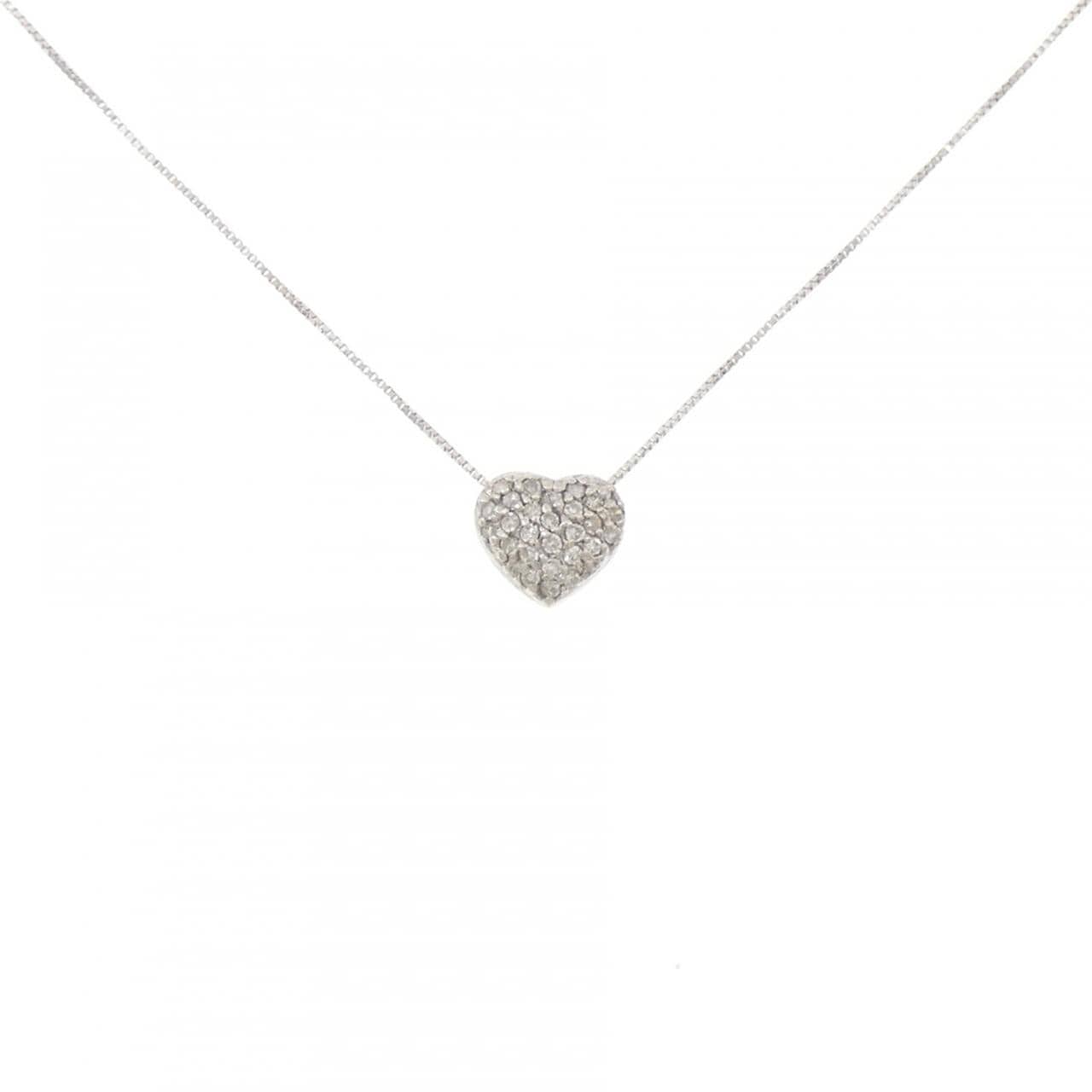K18WG ハート パヴェ ダイヤモンド ネックレス 0.10CT