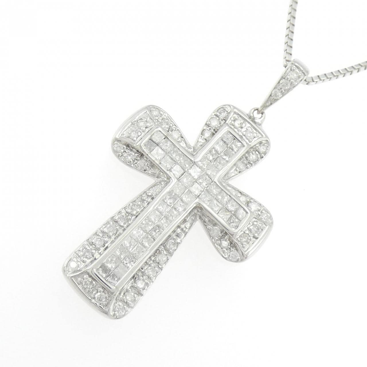K18WG クロス ダイヤモンド ネックレス 1.00CT