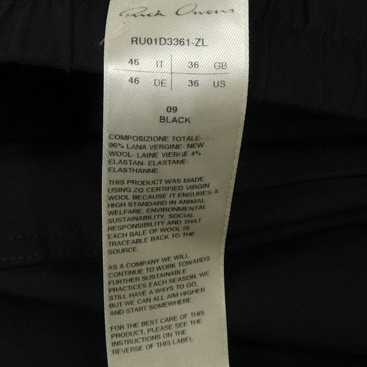 リックオウエンス Rick owens RU01D3361-ZL パンツ