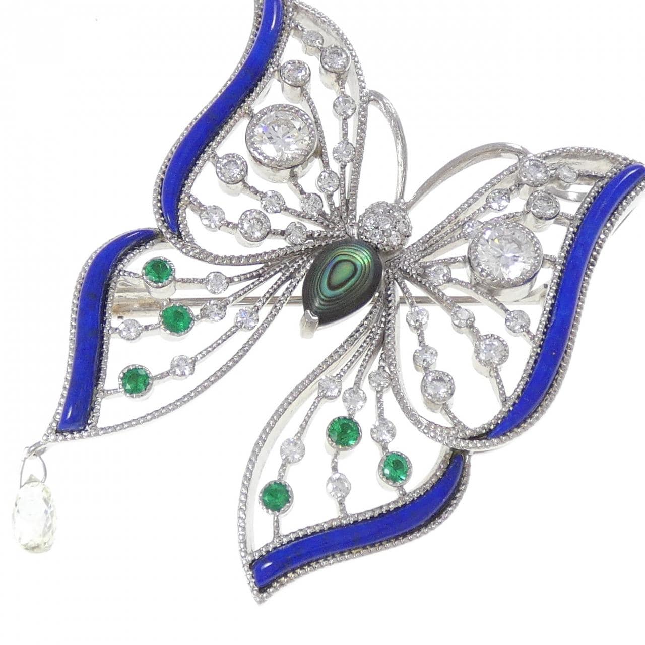 K18WG蝴蝶彩色寶石胸針