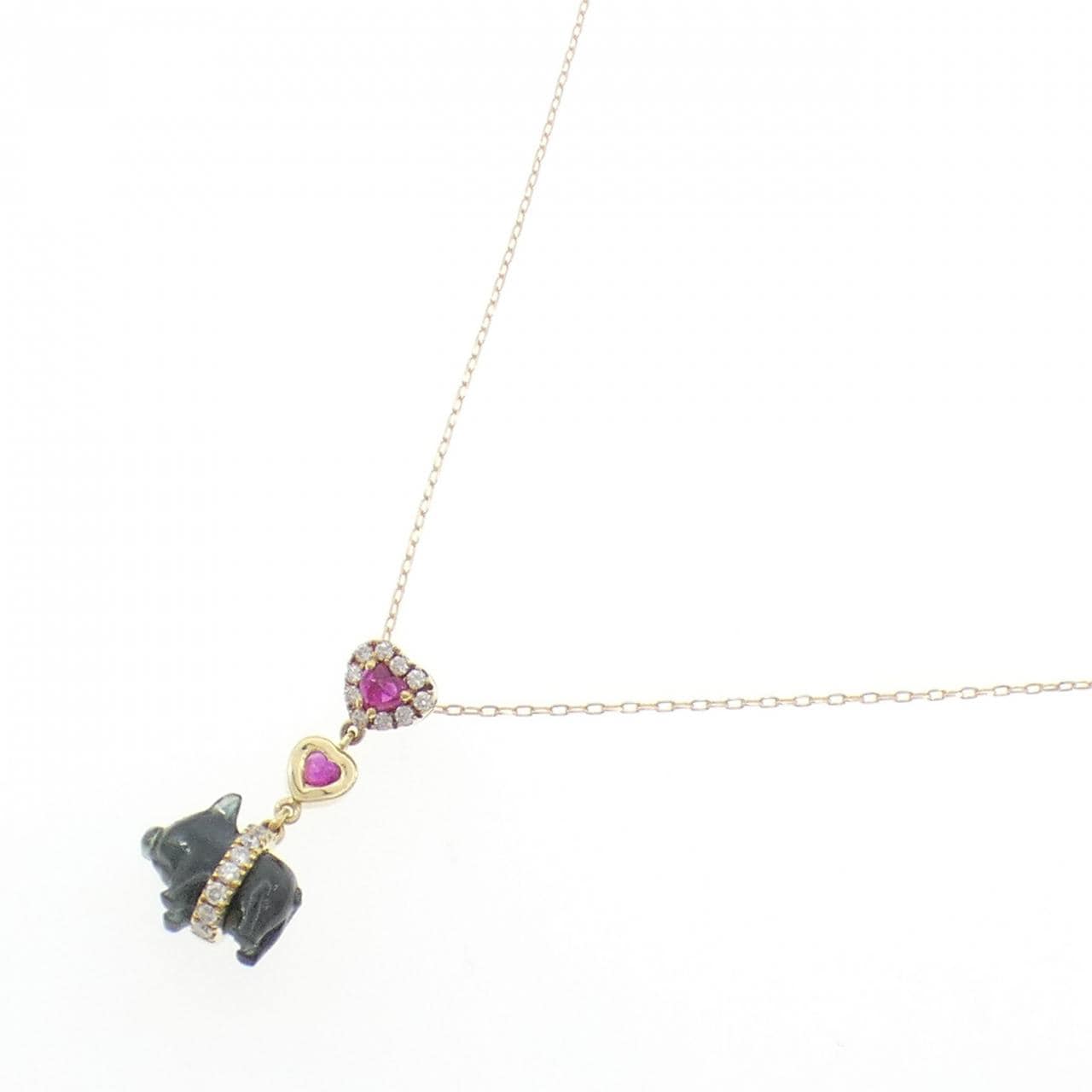 K18YG ハート×ピッグ カラーストーン ネックレス