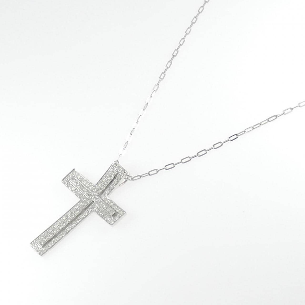 K18WG クロス ダイヤモンド ネックレス 2.60CT