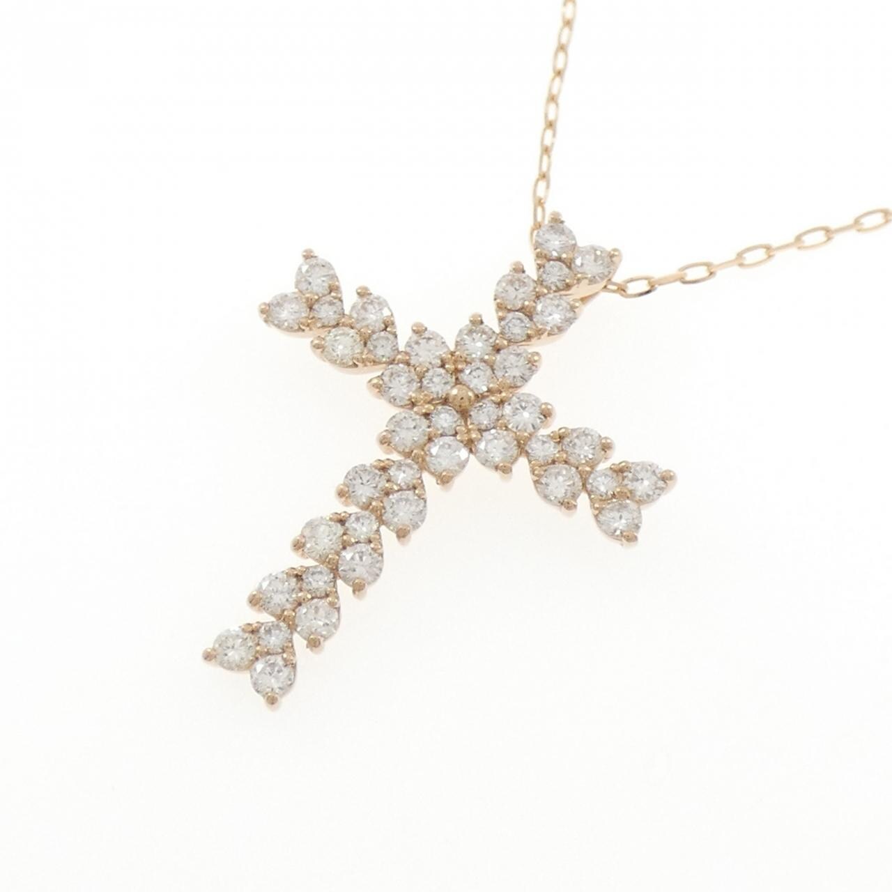 K18PG クロス×ハート ダイヤモンド ネックレス 1.00CT