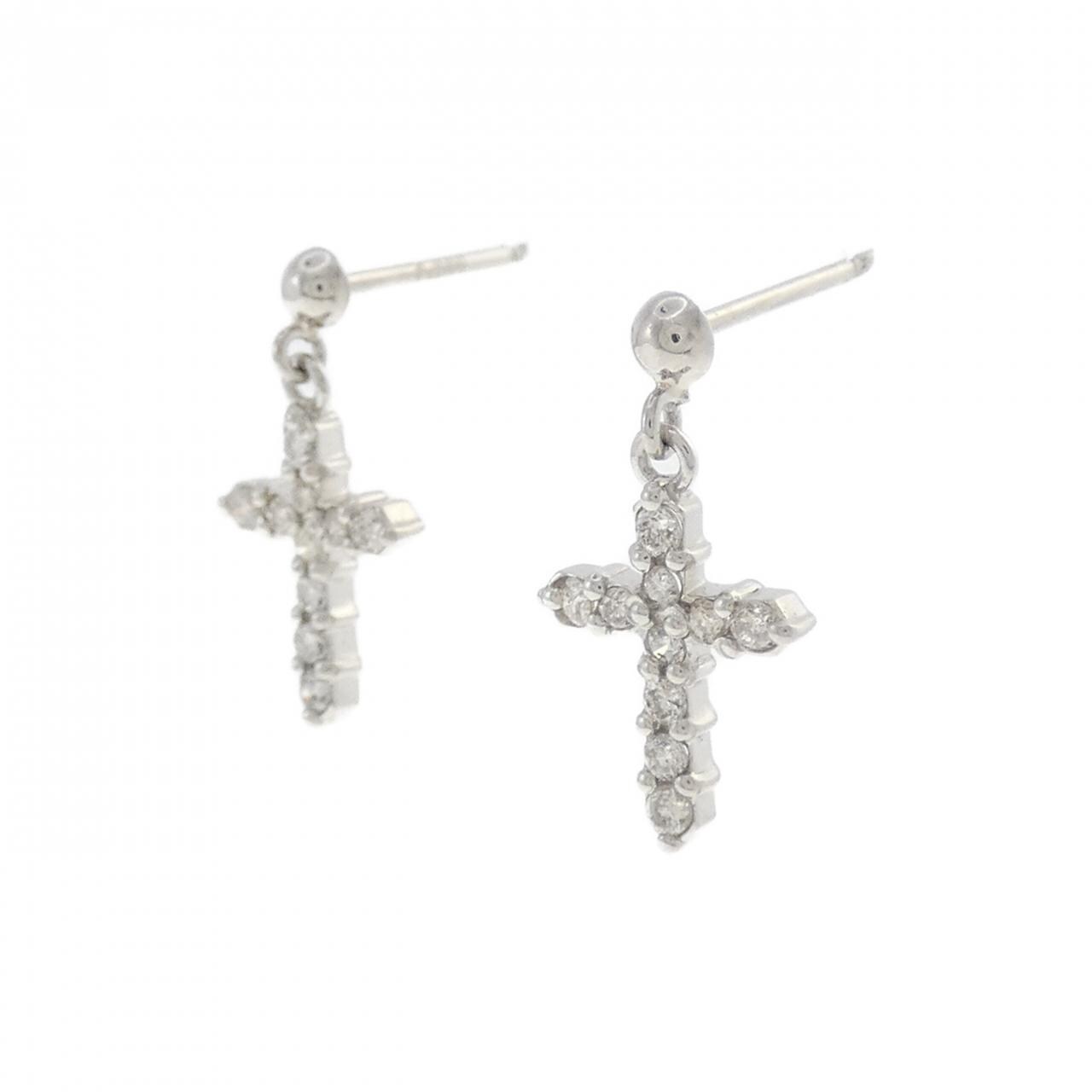 PT900 クロス ダイヤモンド ピアス 0.20CT