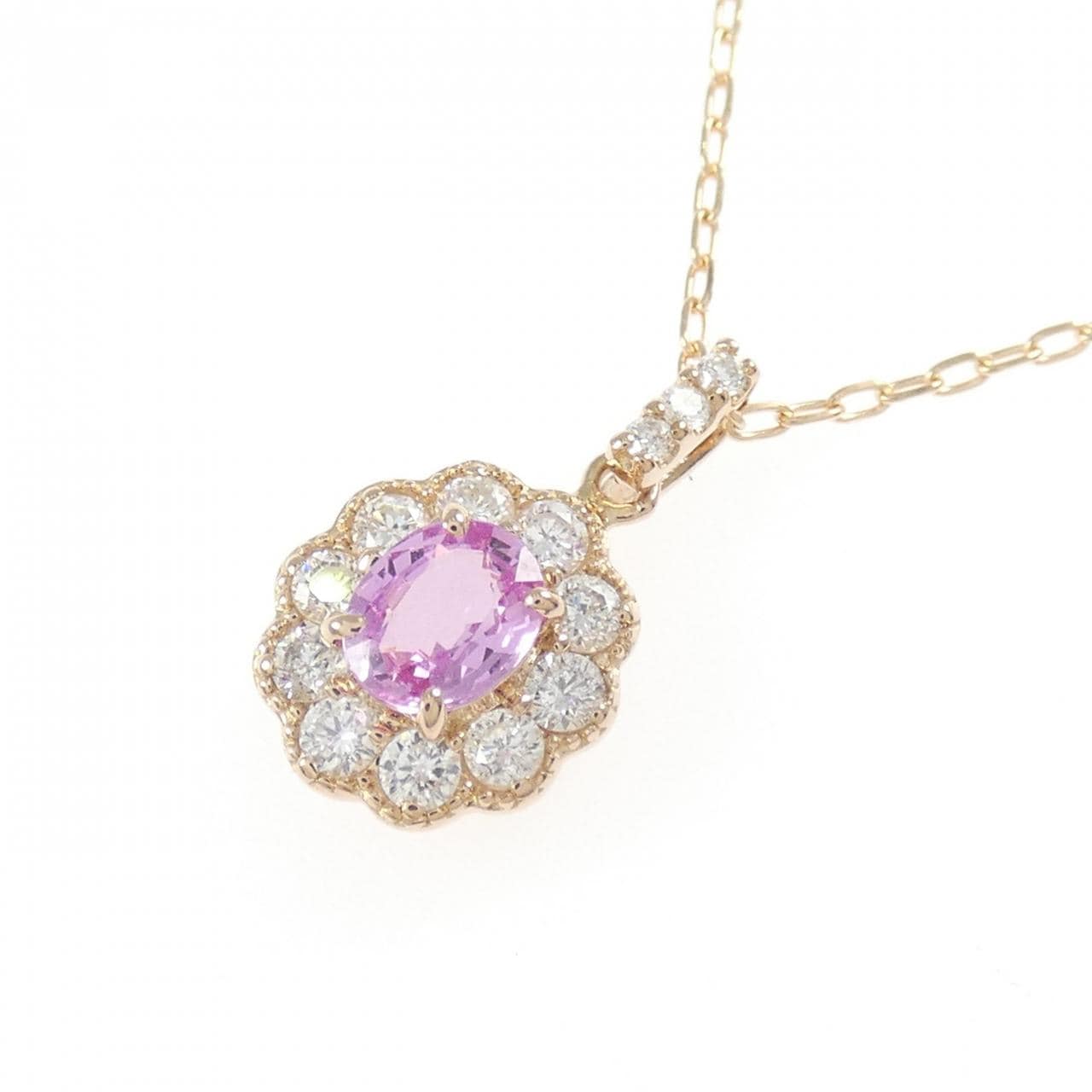 K18PG フラワー サファイヤ ネックレス 0.38CT