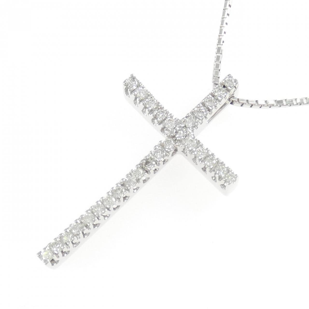 K18WG クロス ダイヤモンド ネックレス 0.35CT