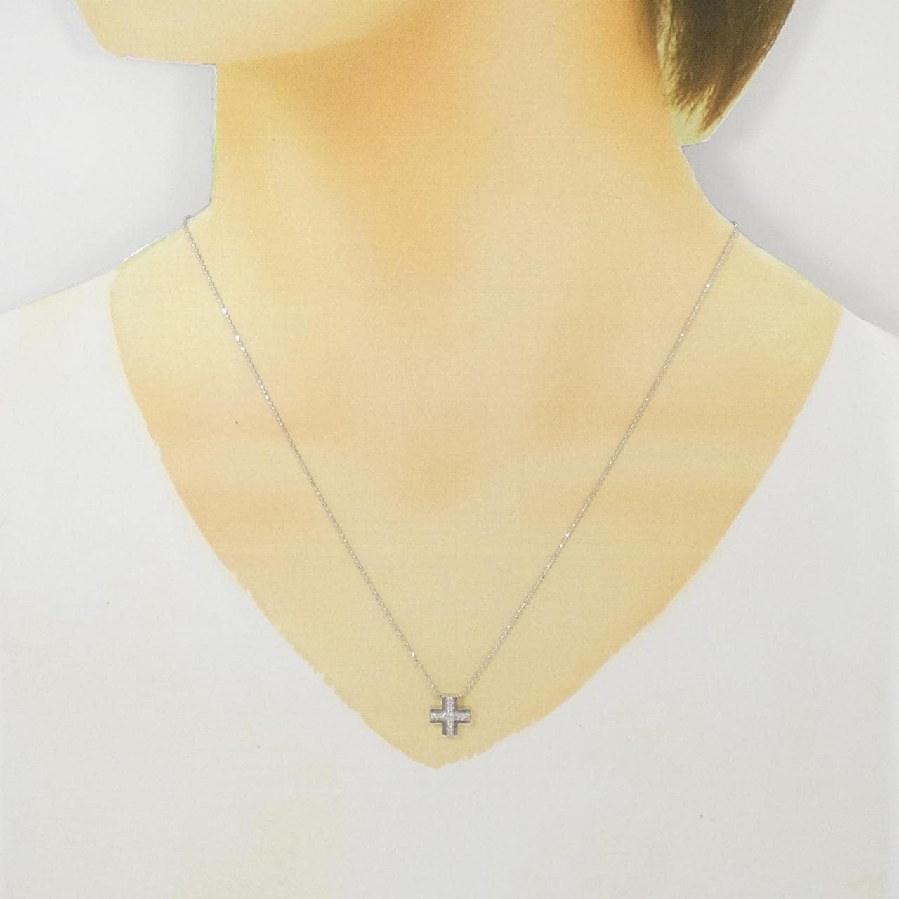 K18WG クロス ダイヤモンド ネックレス 0.09CT