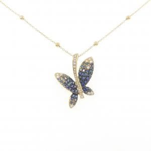 18KYG/K18YG バタフライ サファイヤ ネックレス 0.40CT
