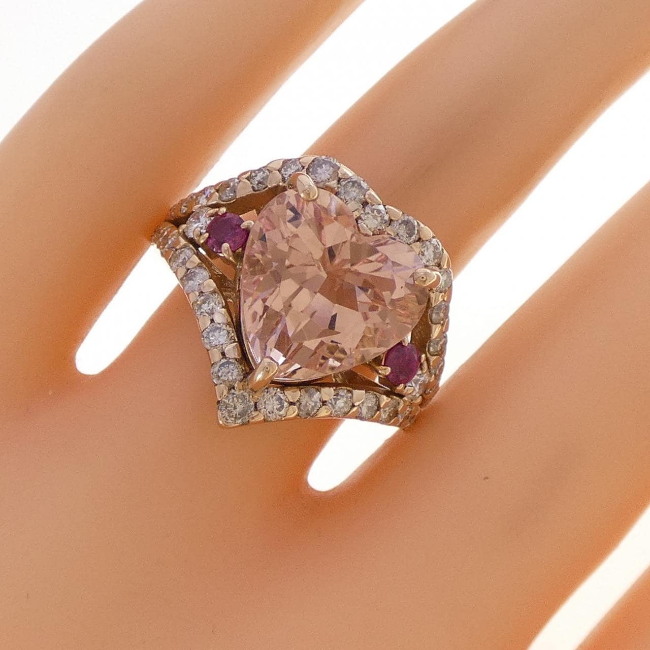 K18PG ハート モルガナイト リング 5.84CT