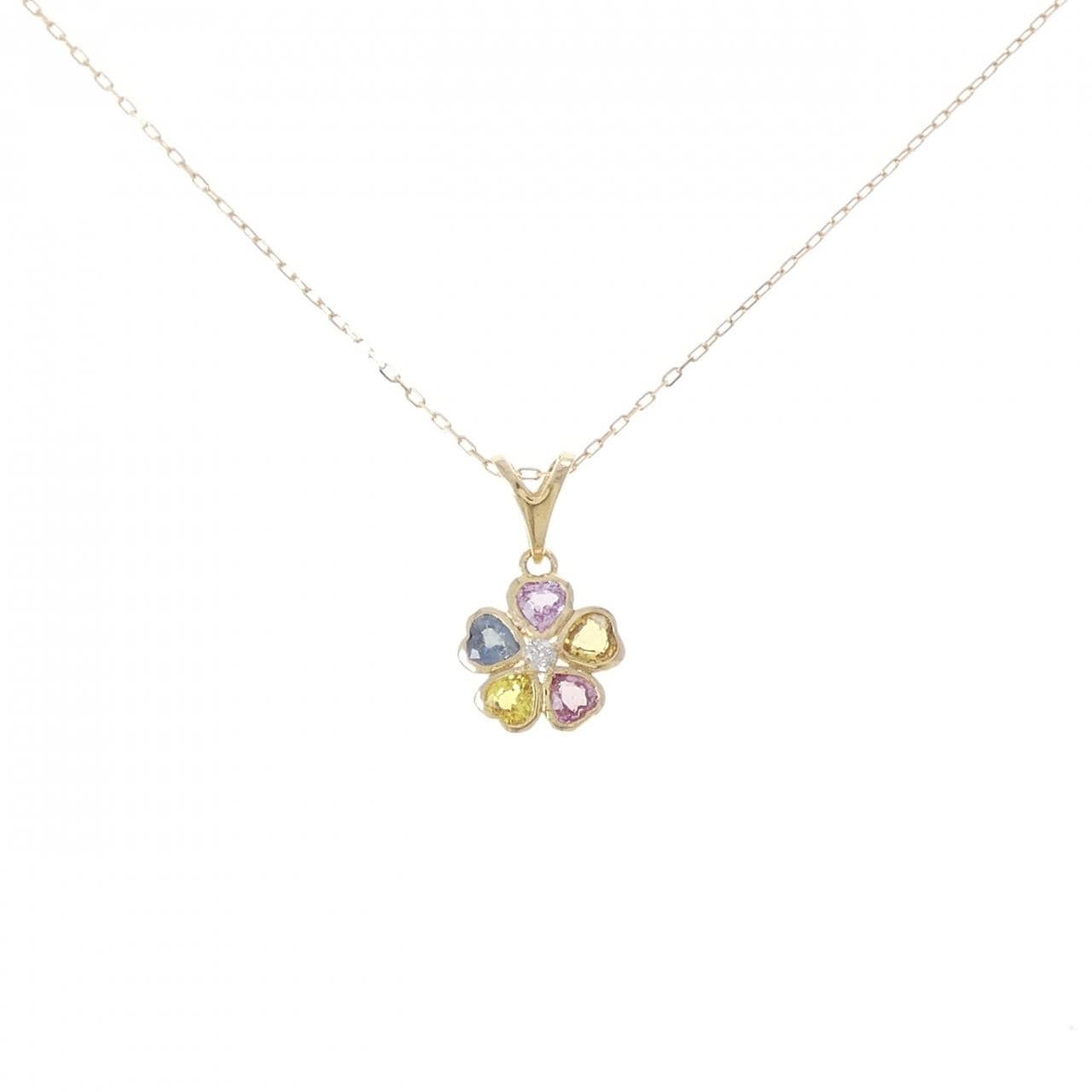 K18YG フラワー サファイヤ ネックレス 0.74CT