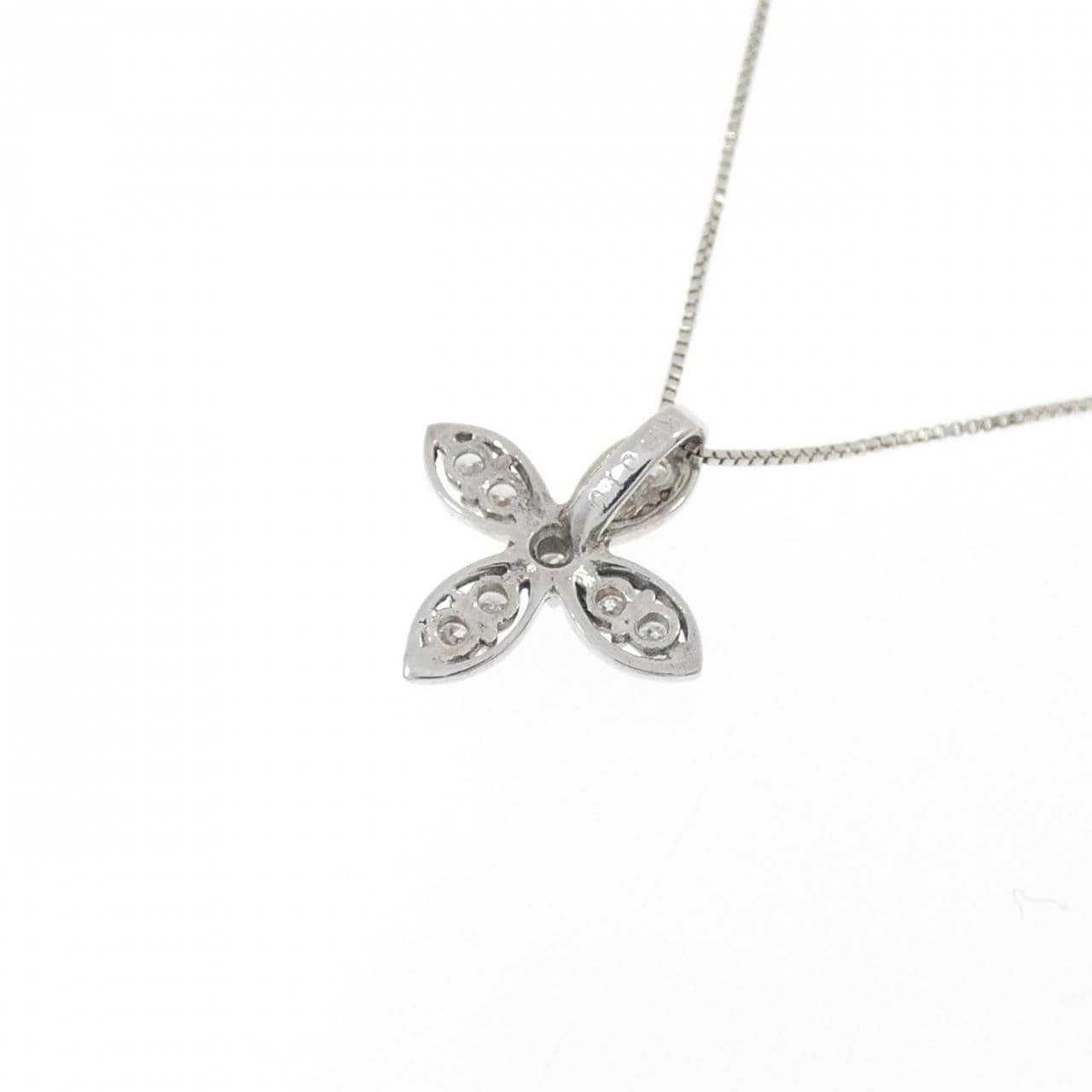 K18WG/750WG フラワー ダイヤモンド ネックレス 0.10CT