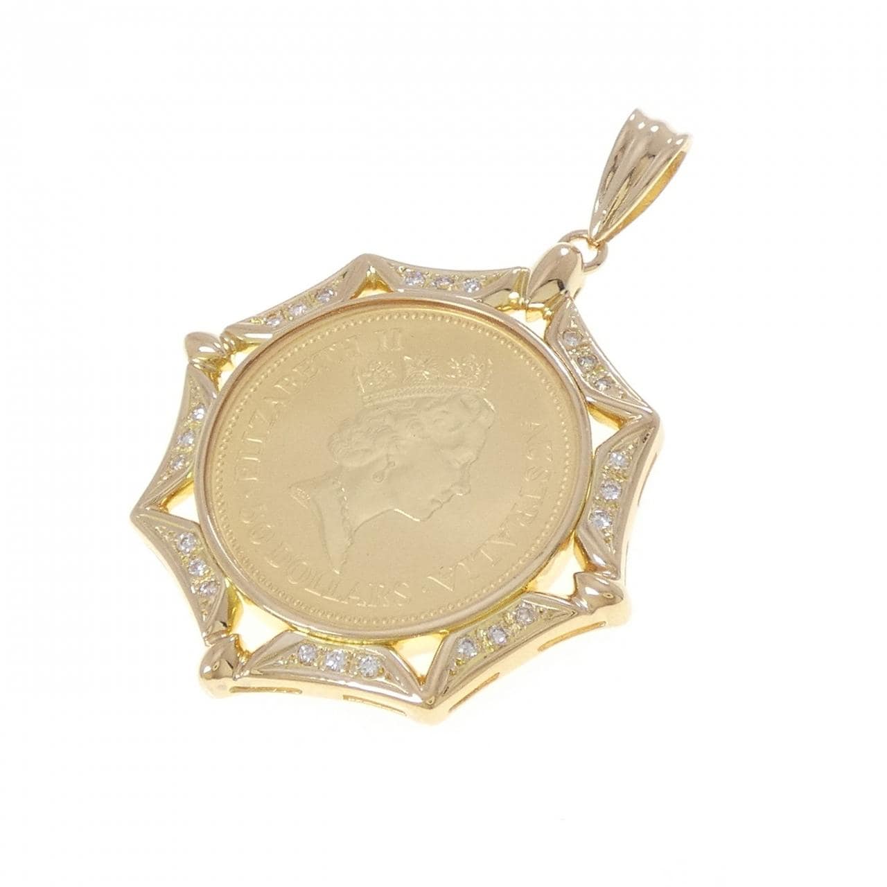 K18YG(枠) ダイヤモンド コイン ペンダント 0.24CT