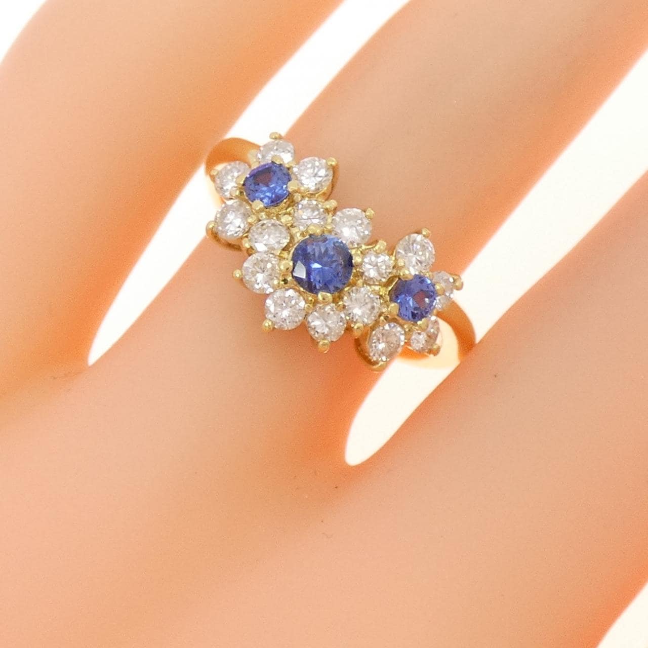K18YG フラワー サファイヤ リング 0.37CT