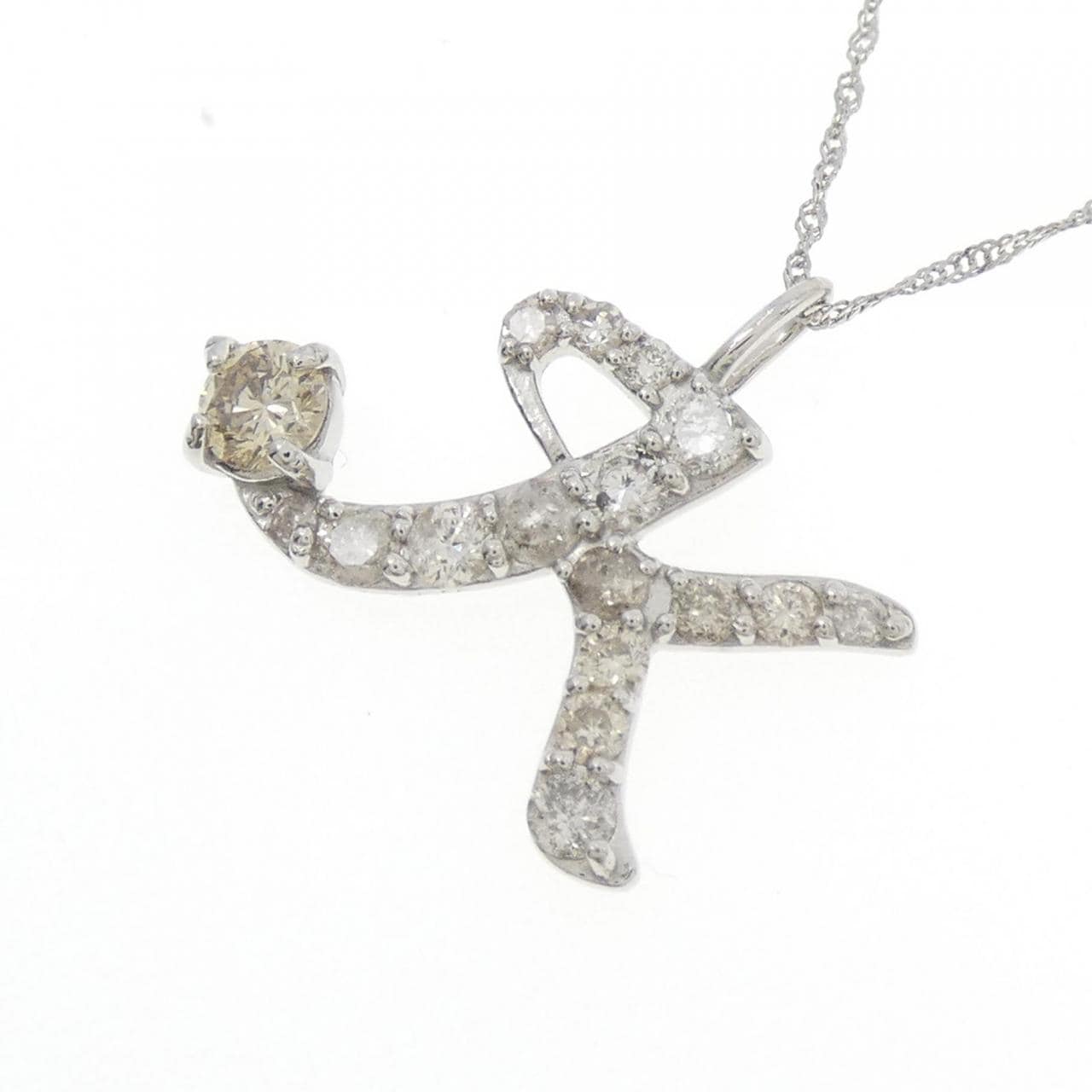 PT900/PT850 イニシャルK ダイヤモンド ネックレス 0.50CT