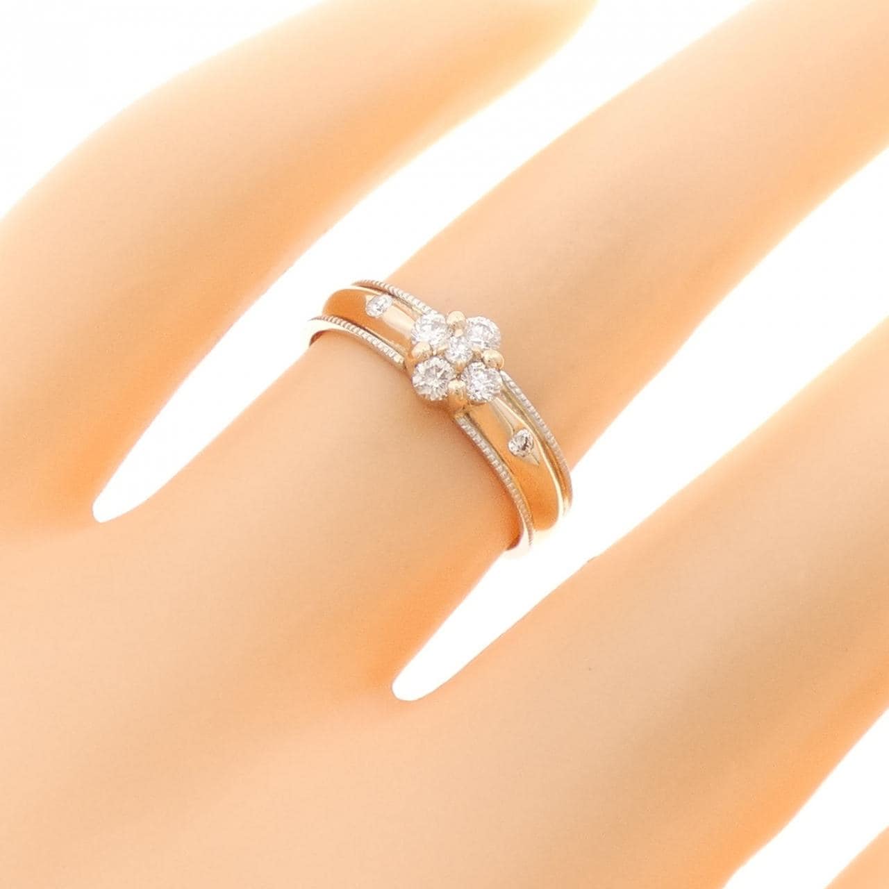 K18PG/PT900花朵钻石戒指0.21CT
