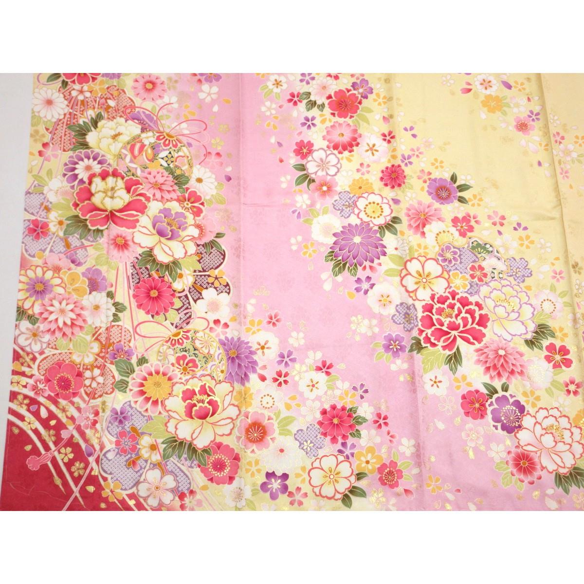 【未使用品】振袖　友禅金彩加工　刺繍入りボカシ染