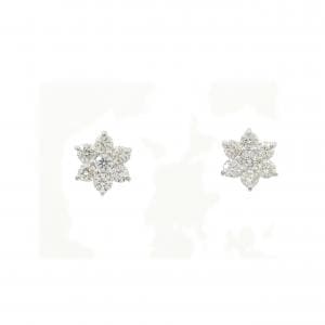 K18WG フラワー ダイヤモンド ピアス 0.30CT