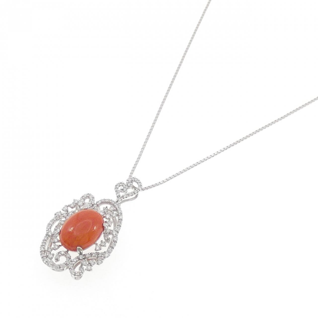 K18WG サンゴ ネックレス