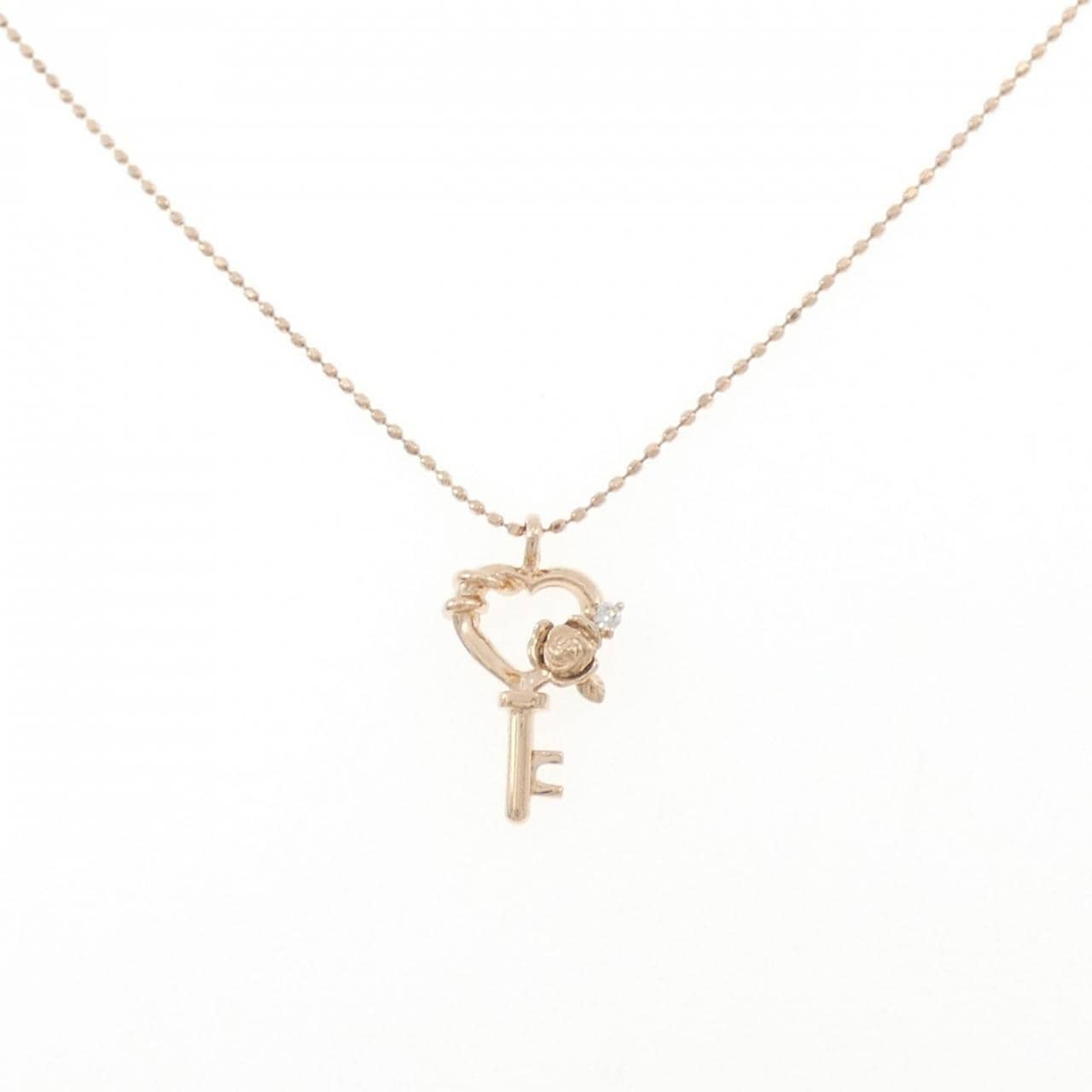 K10PG ハート×ローズ×キー ダイヤモンド ネックレス 0.01CT