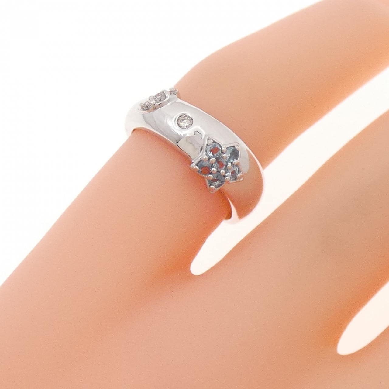 K18WG スター×ムーン ブルートパーズ ピンキーリング