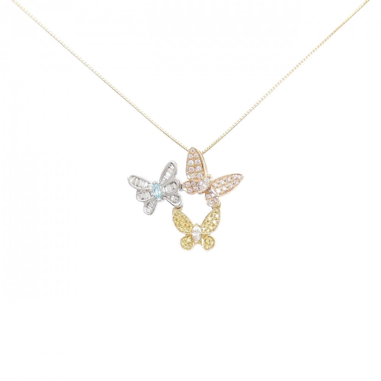 K18 three-color butterfly Tourmaline necklace 0.02CT