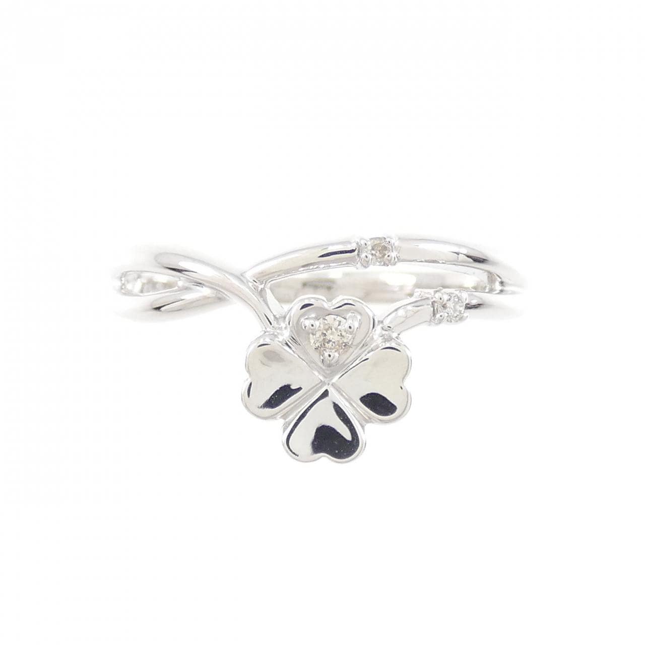 K18WG クローバー ダイヤモンド リング 0.03CT