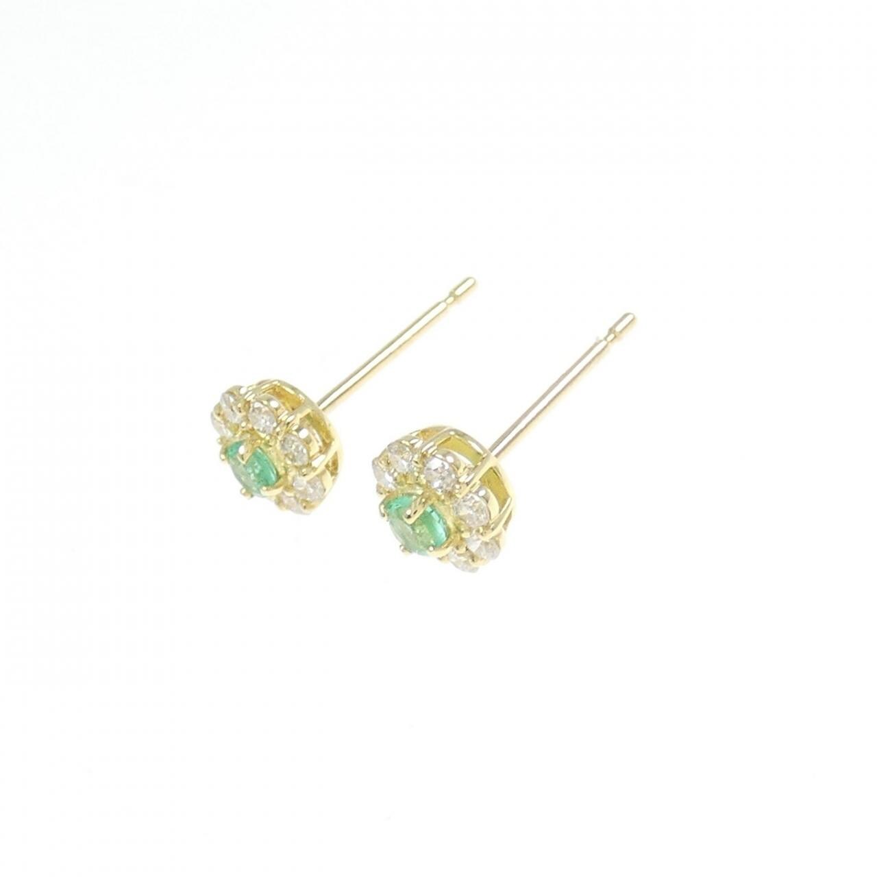 [BRAND NEW] K18YG Flower Emerald Earrings 0.10CT