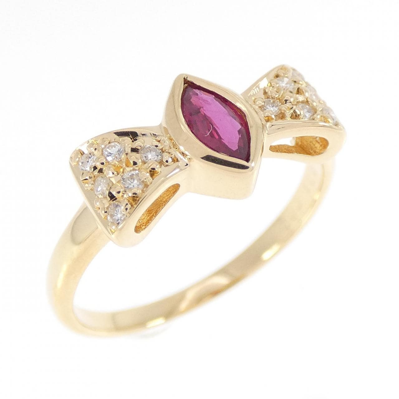 K18YG リボン ルビー リング 0.21CT