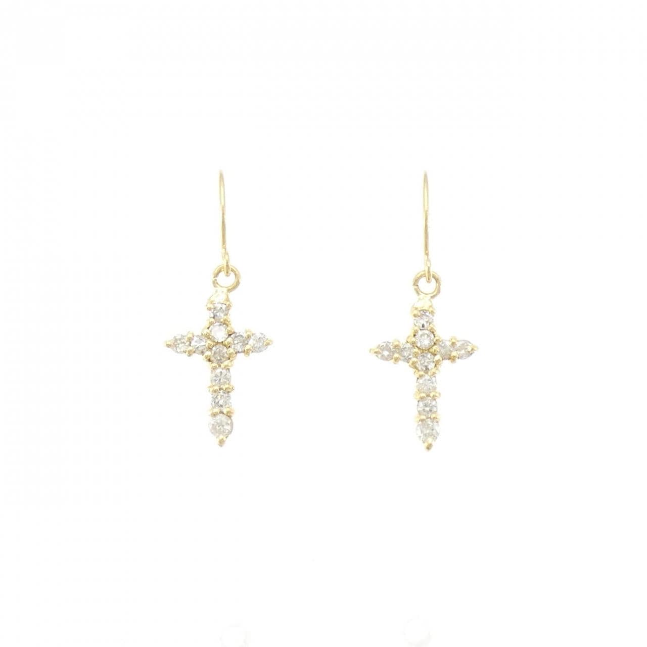 K18YG cross Diamond earrings 0.30CT